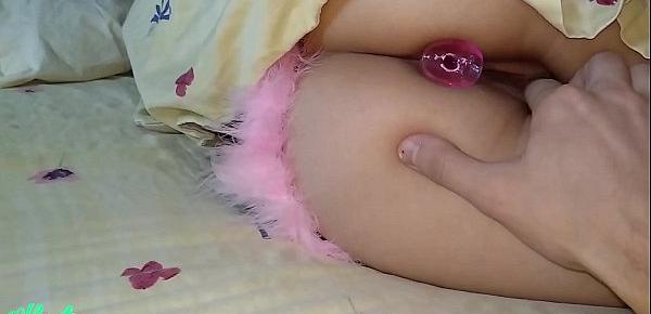  Sex with my sleeping step daughter . Double penetration with anal toy POV